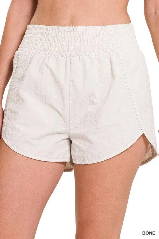 ZENANA Windbreaker Smocked Waistband Running Shorts