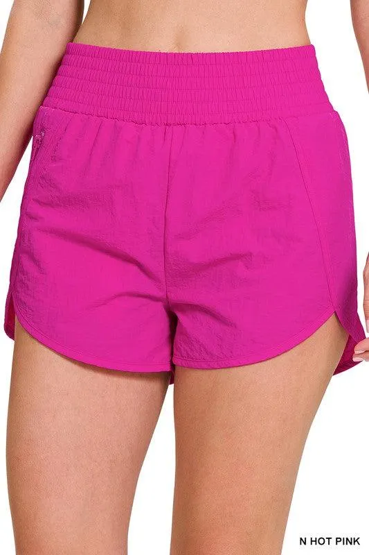 ZENANA Windbreaker Smocked Waistband Running Shorts